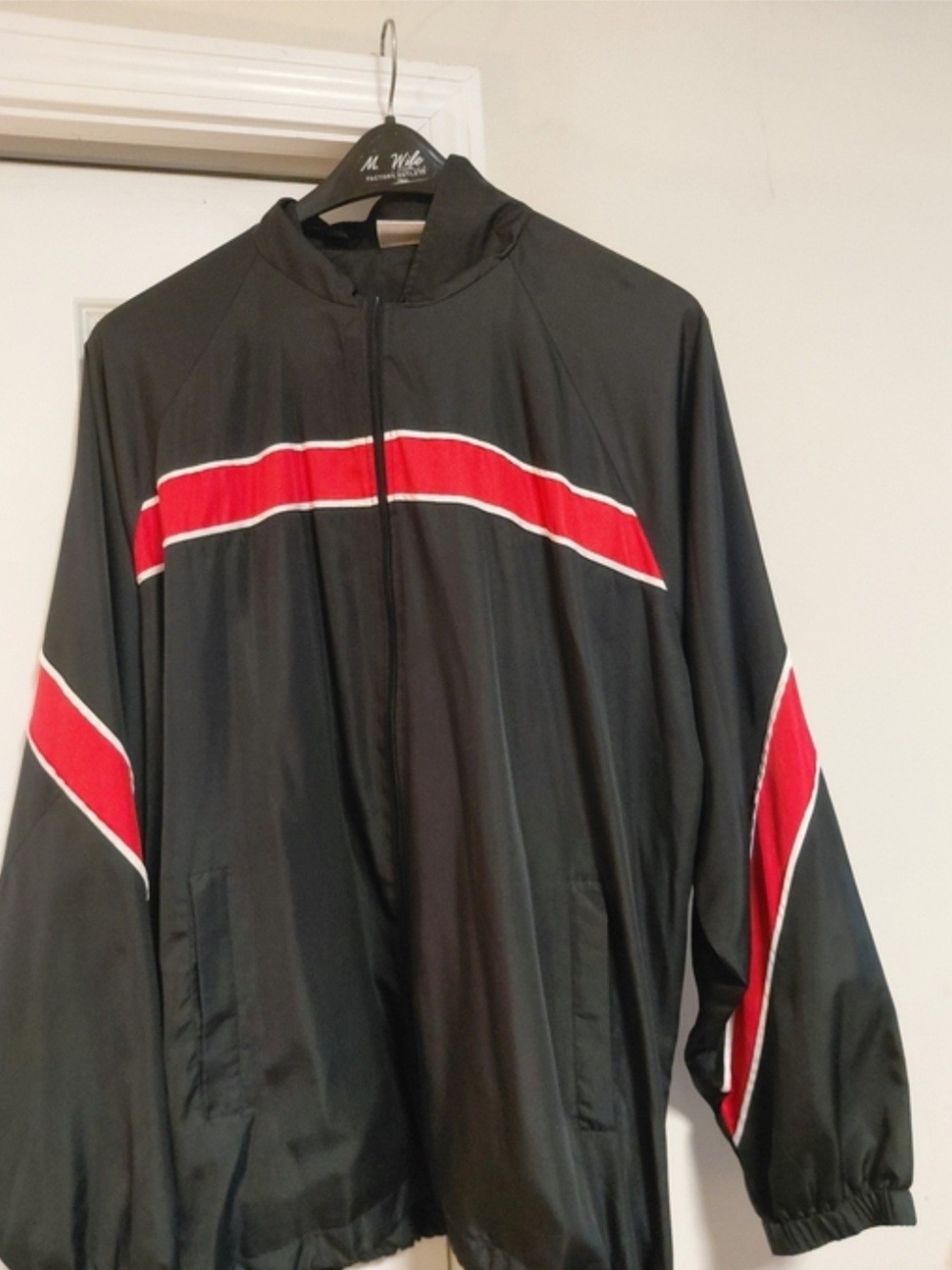 Men's Black Jacket with Red Stripe - Lightweight Windbreaker